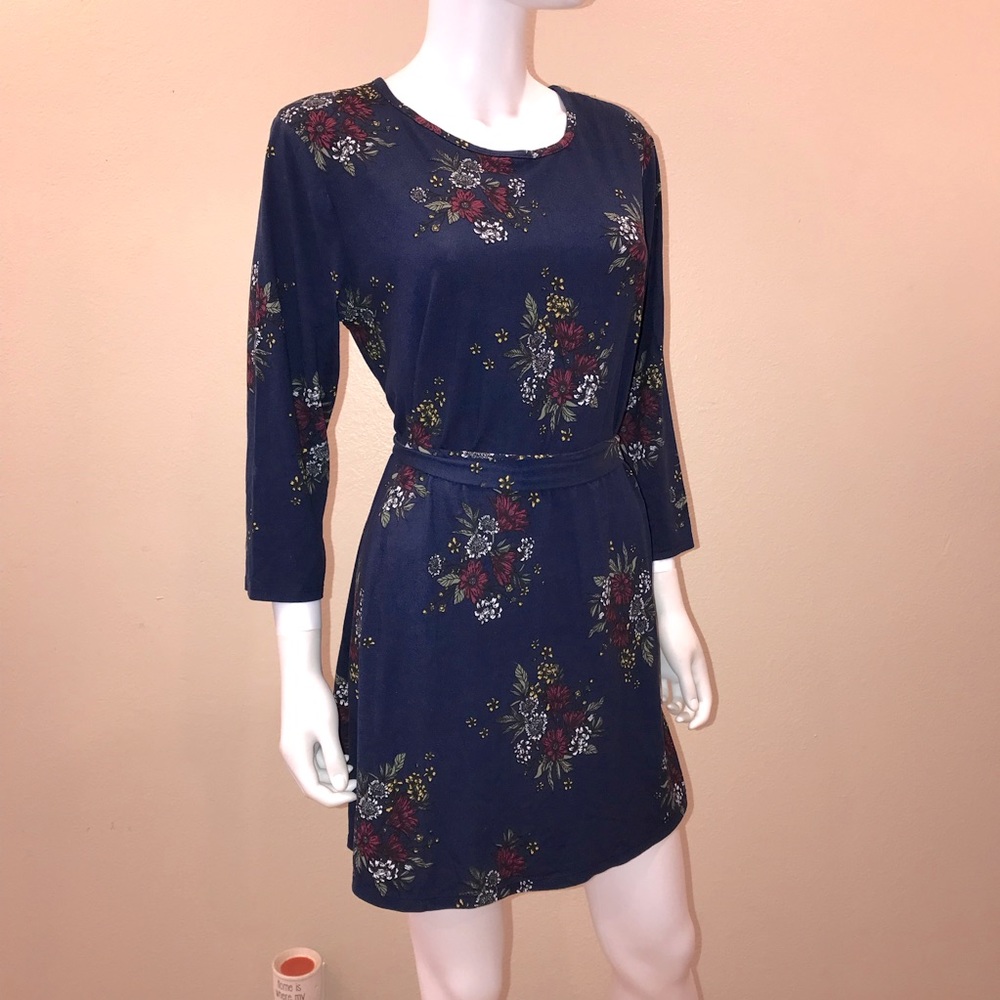 Dark Blue Floral Mini Dress Size XL Junior Lightweight USA Made y2k 90s